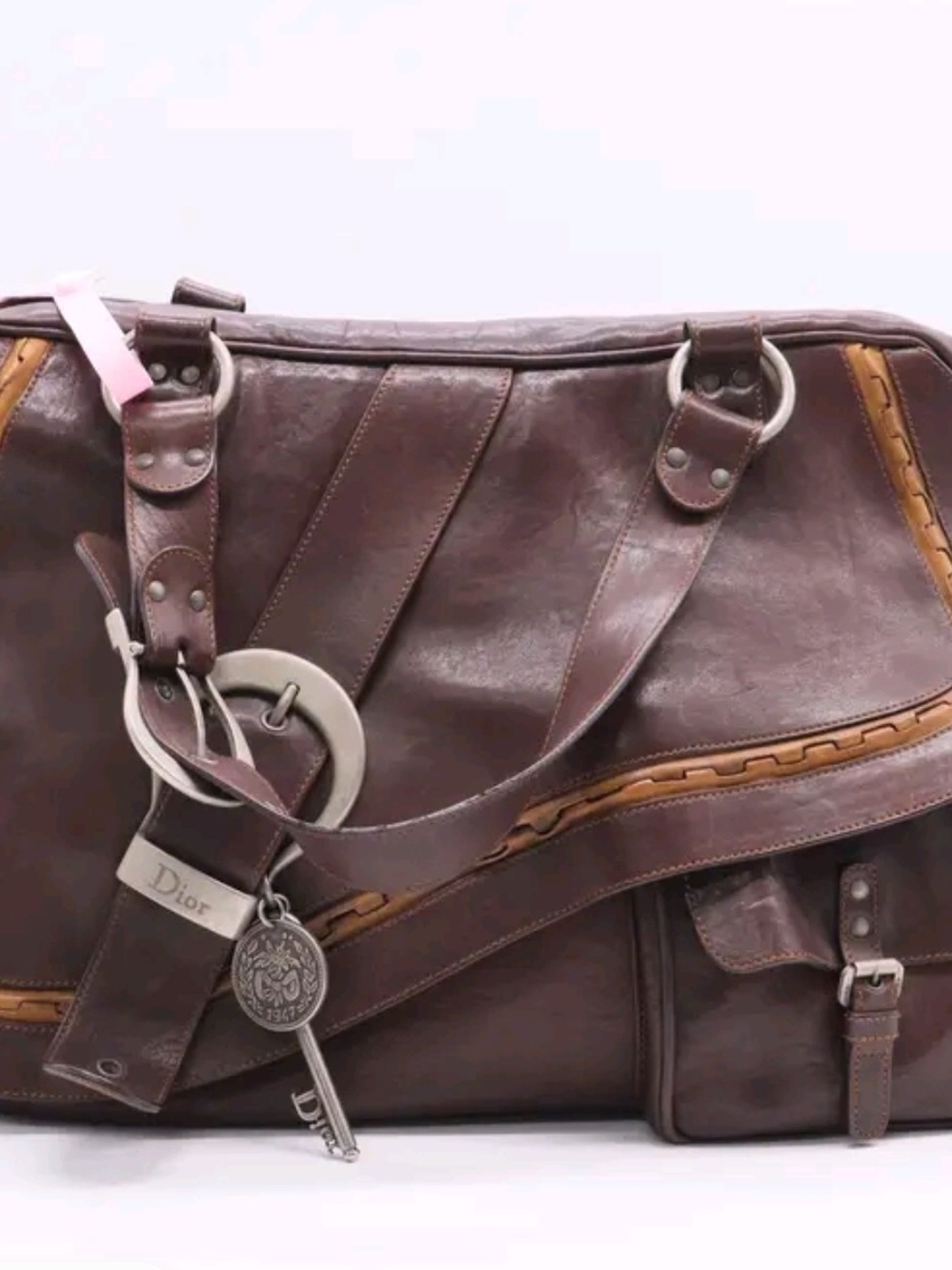 Christian Dior Brown Leather Tote Bag with Key Charm